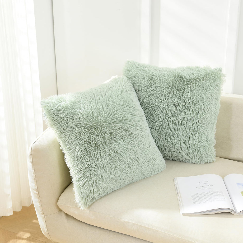 NordECO HOME Luxury Soft Faux Fur Fleece Cushion Cover Pillowcase Spring Decorative Throw Pillows Covers, No Pillow Insert, 18" x 18" Inch, White, 2 Pack