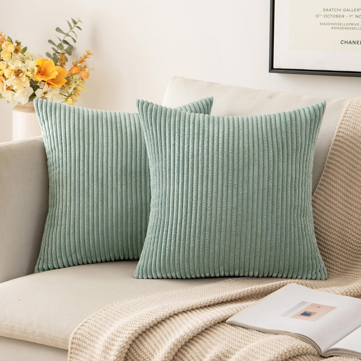 MIULEE Fall Decorative Corduroy Throw Pillow Covers Set of 2 20x20 Orange