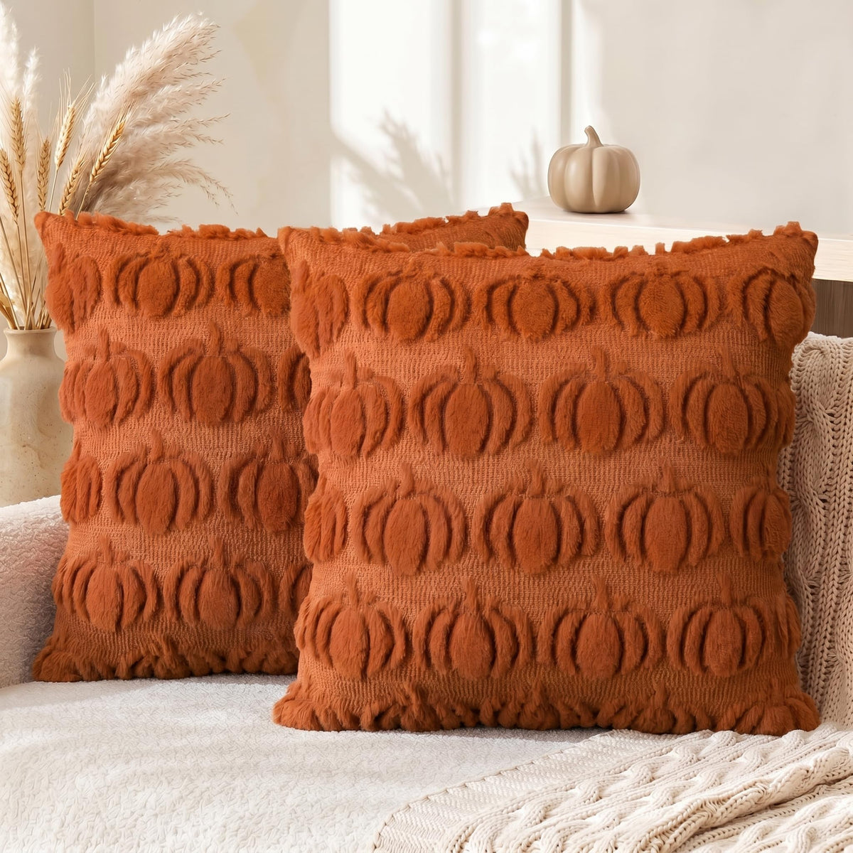 AVOIN colorlife Beige Fall Pumpkin Throw Pillow Covers 18x18 Inch