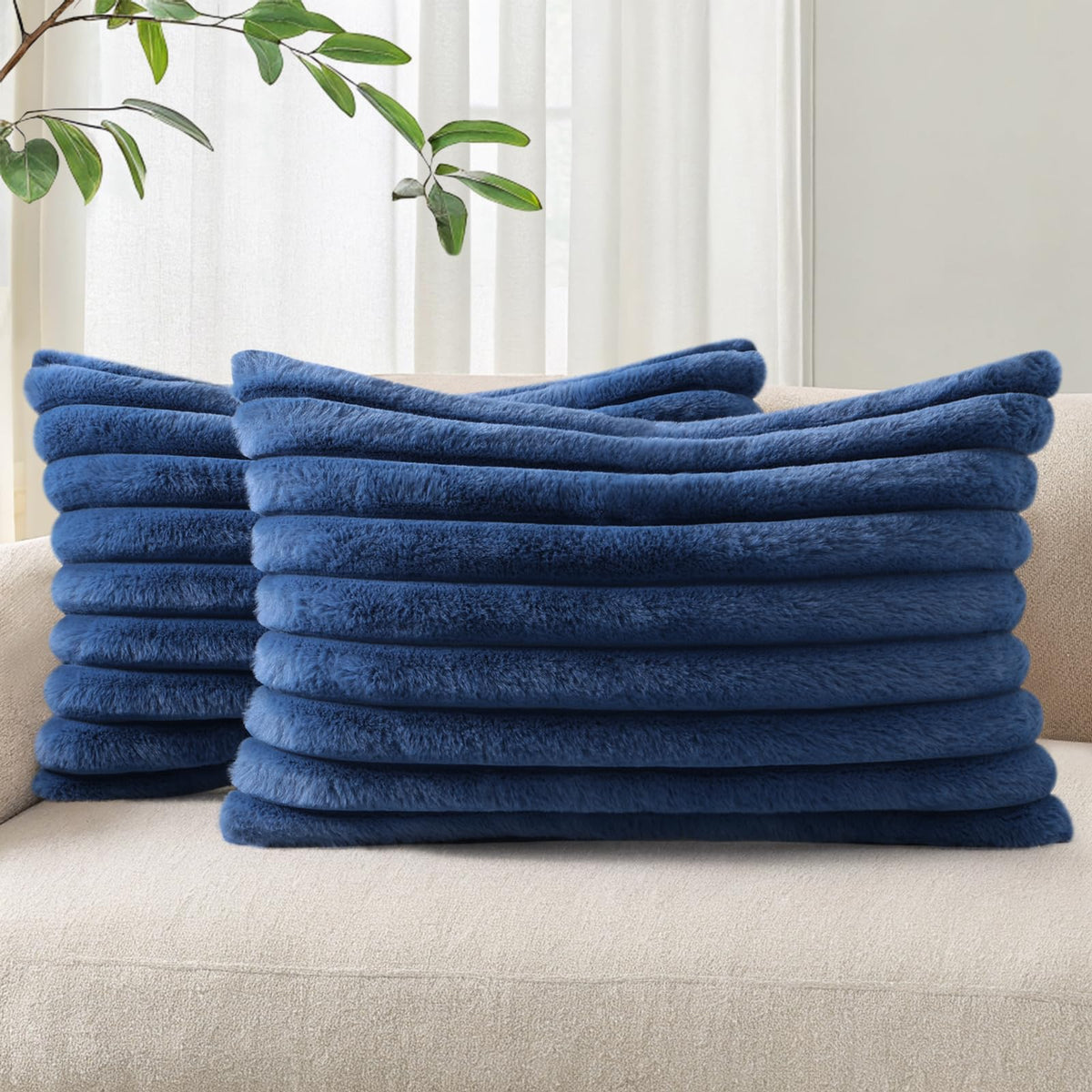 Pallene Faux Fur Decorative Throw Pillow Covers 18x18 Set of 2, Cream White