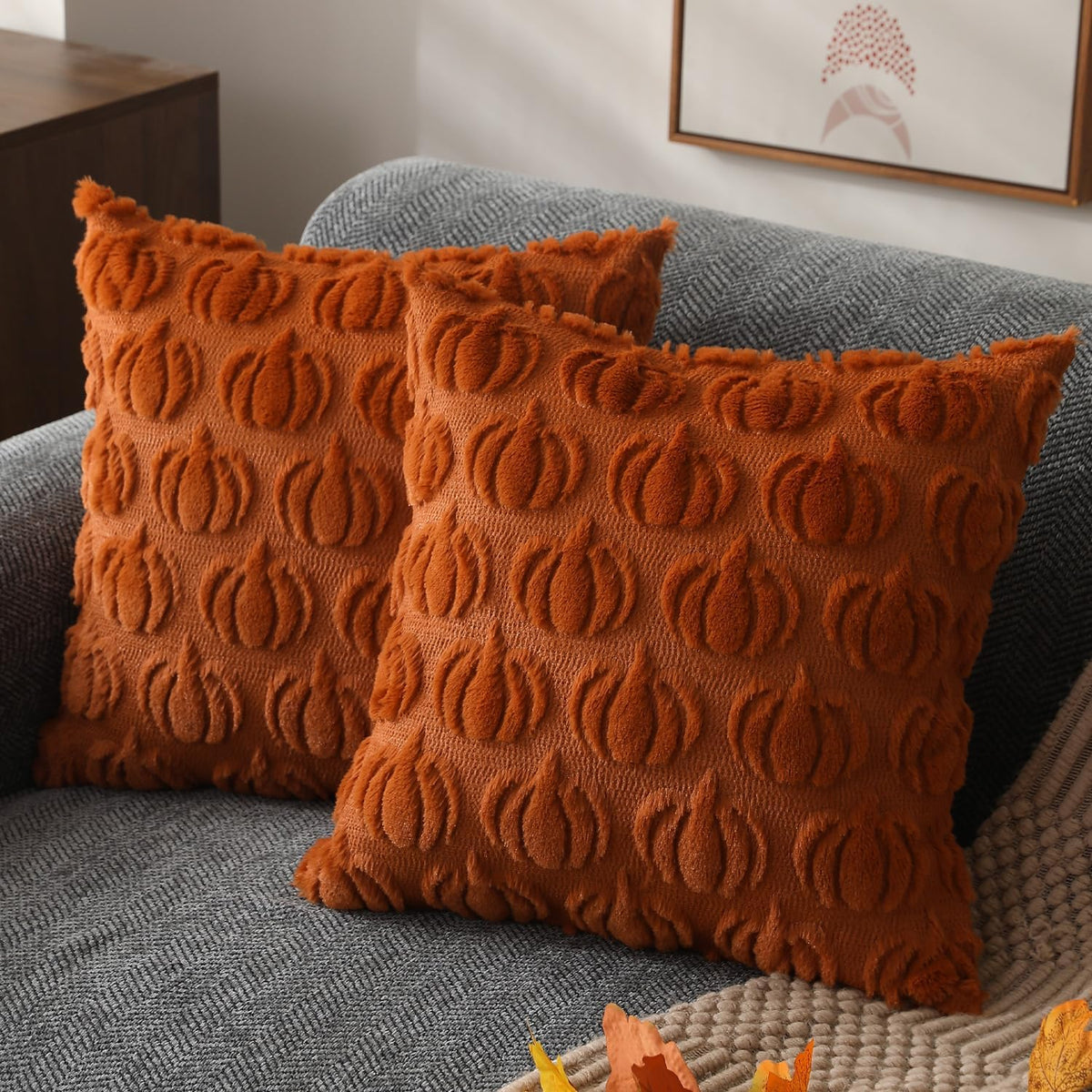 DFXSZ Fall Pillow Covers 18x18 2Pcs Rust Pumpkin Fall Decorations for Home
