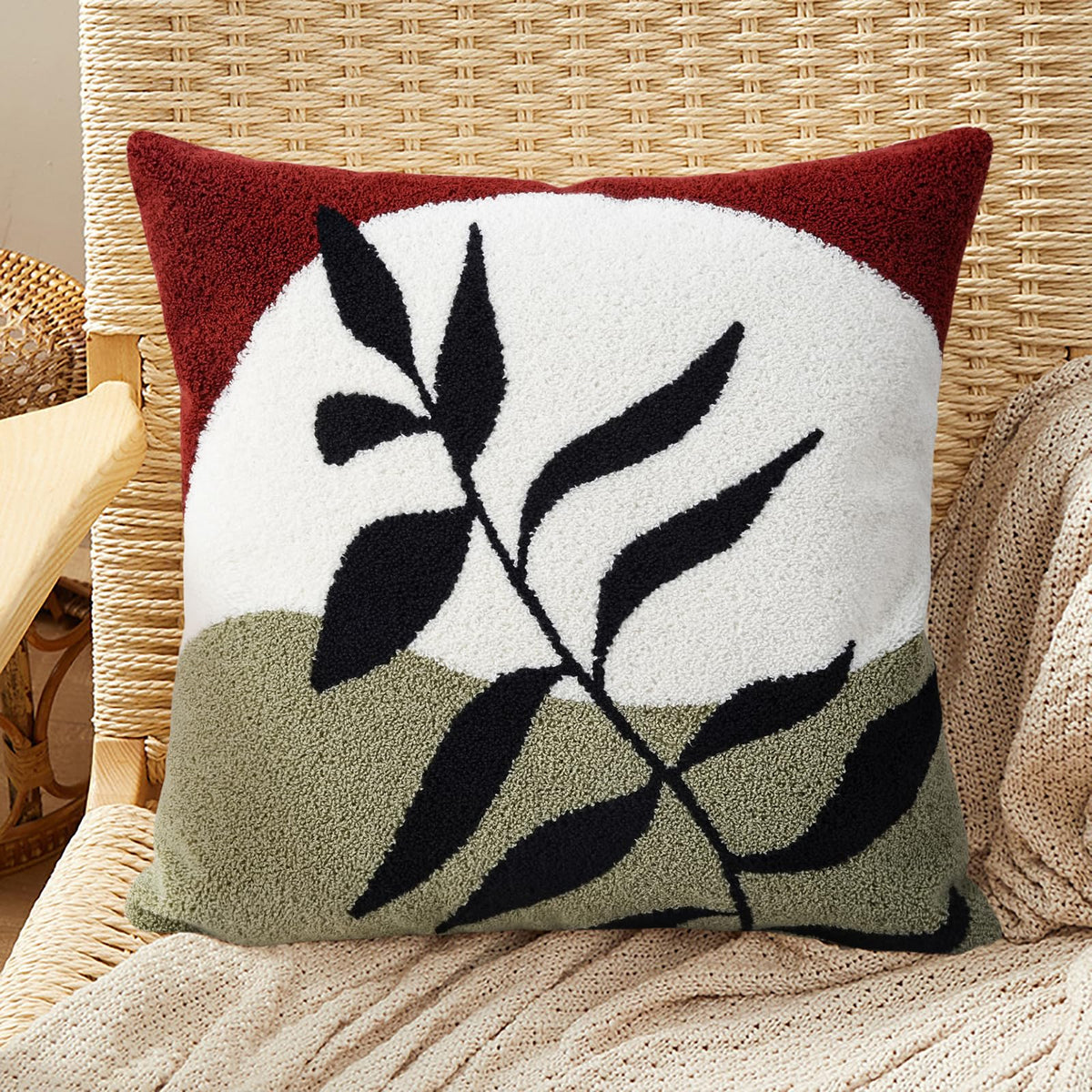 Merrycolor Boho Lumbar Throw Pillow Covers 12x20 Tufted Abstract Mid Century Modern Pillowcases Bohemian Aesthetic Decorative Pillows for Couch Bed Sofa Living Room (1PC,Green and Black)