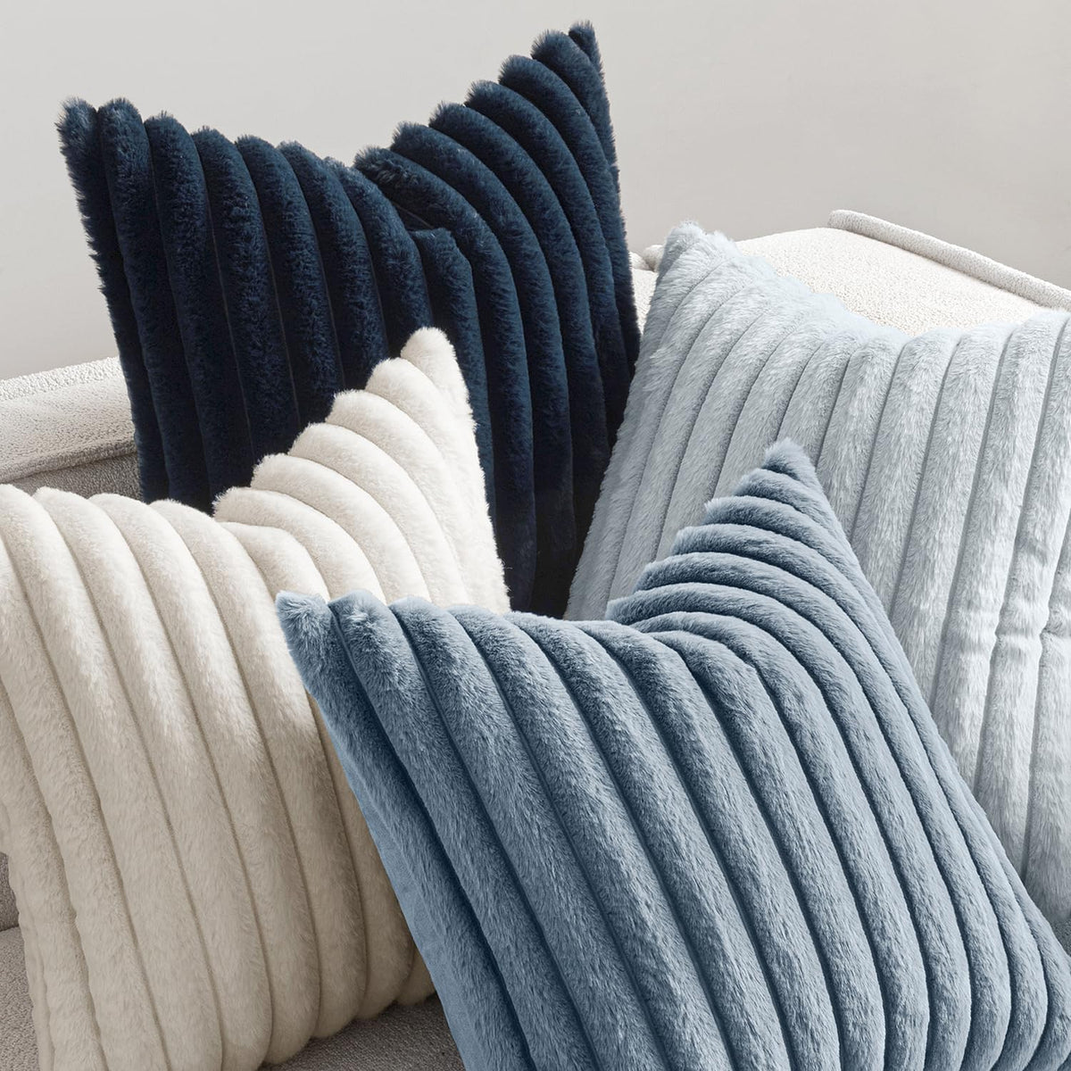MIULEE Faux Fur Plush Decorative Throw Pillow Covers 18x18, Navy Blue
