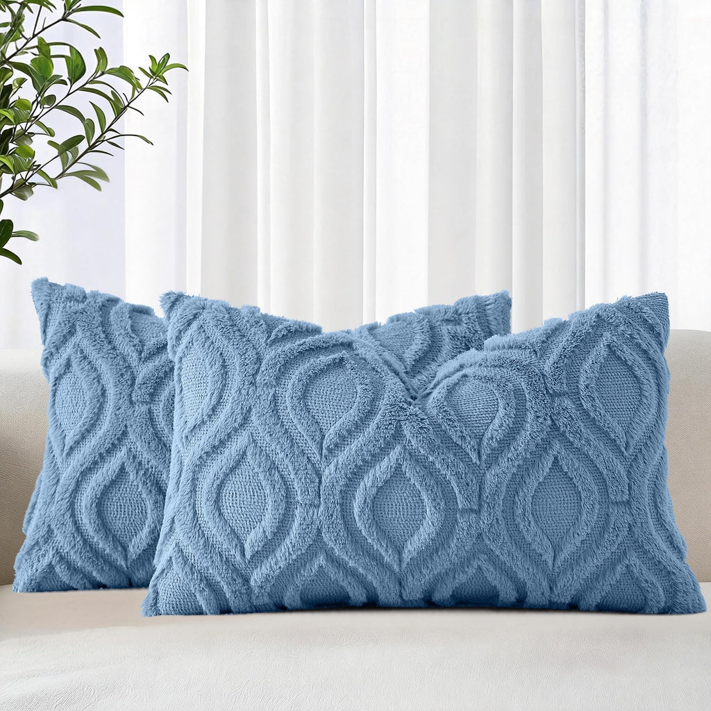 decorUhome Faux Fur Plush Soft Beige Throw Pillow Covers 18x18 Set of 2