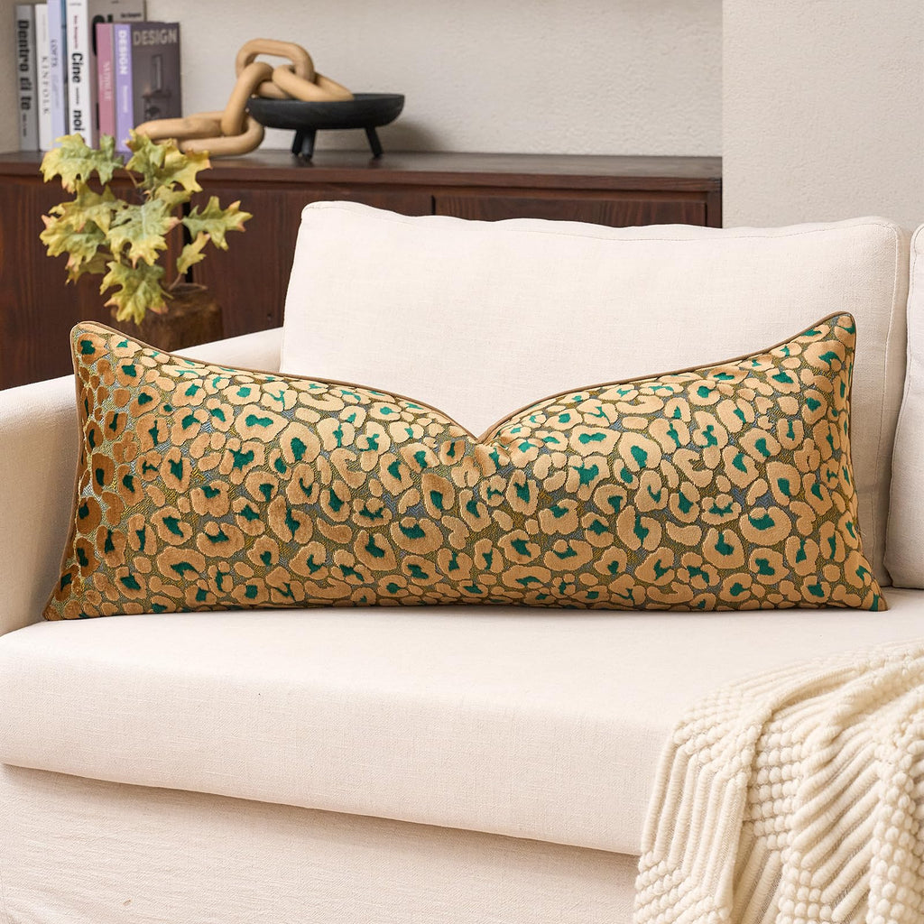 Alerfa Green Brown Floral Throw Pillow Cover 18 x 18 Inch Cut Velvet Sqaure Luxury Decorative Pillow Cover for Couch Living Room Bedroom