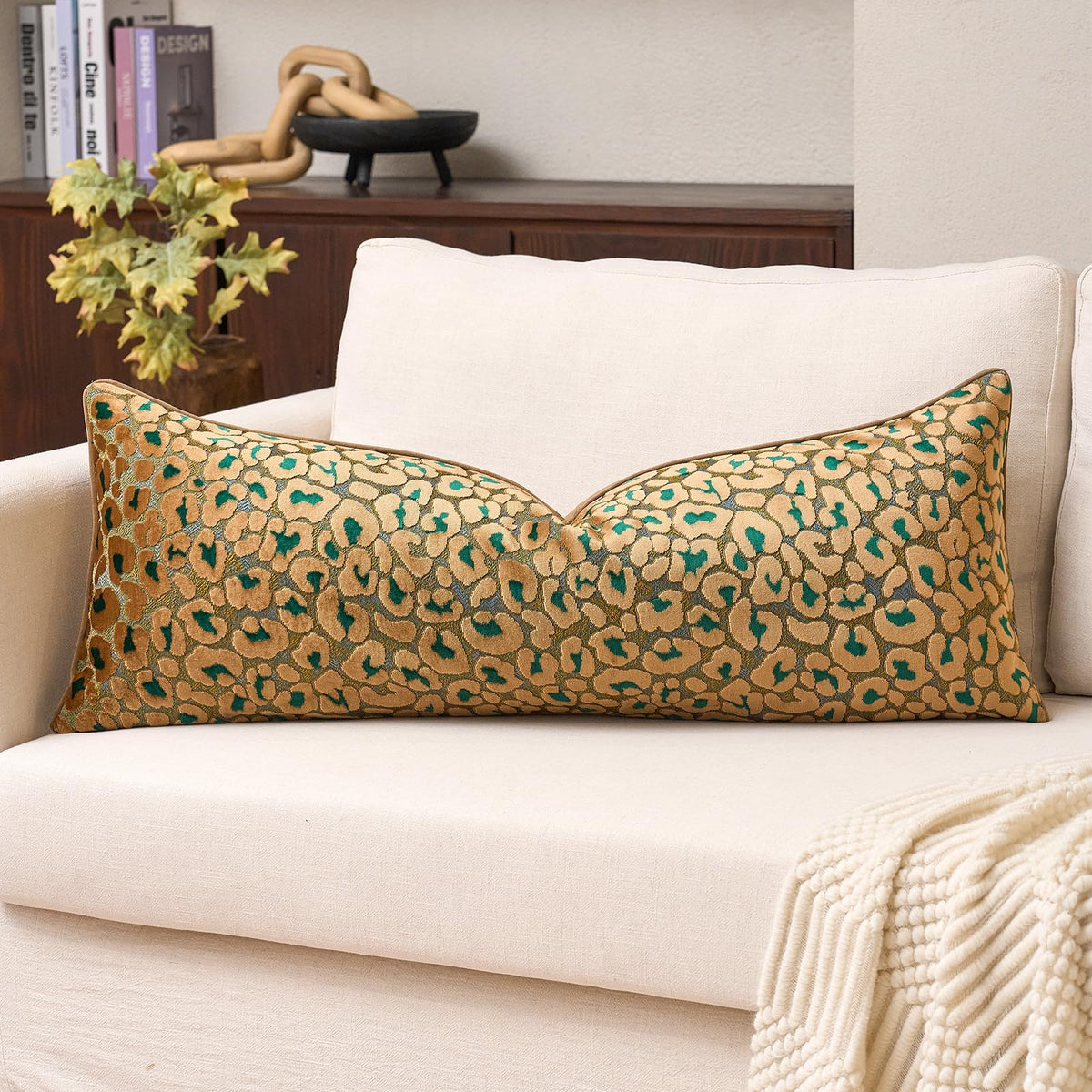 Alerfa Green Brown Floral Throw Pillow Cover 18 x 18 Inch Cut Velvet Sqaure Luxury Decorative Pillow Cover for Couch Living Room Bedroom