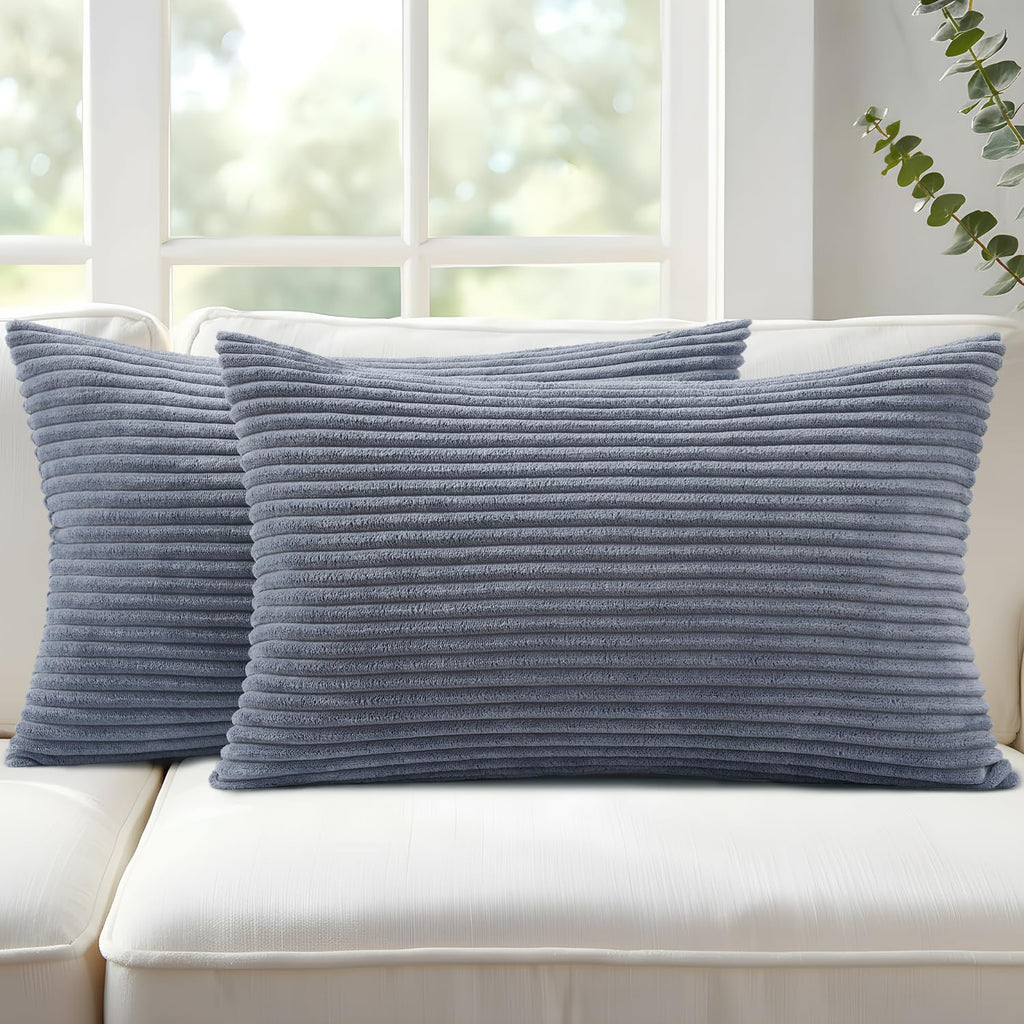 Mecatny Corduroy Fall Decorative Throw Pillow Covers 18x18 Set of 2 Khaki