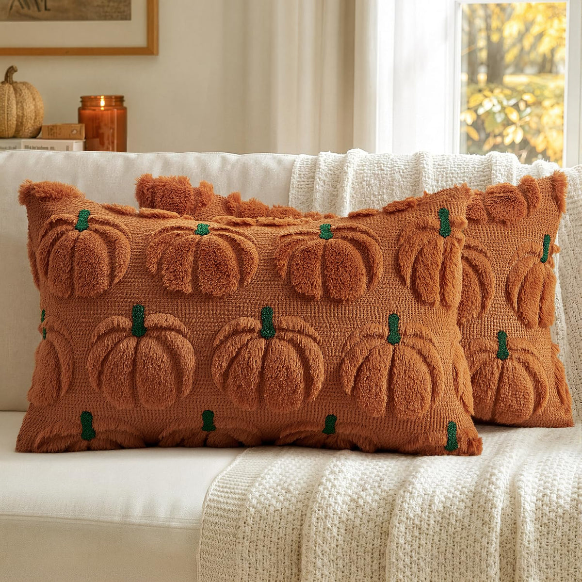 MIULEE Fall Pumpkin Pillow Covers Fall Decor Beige Brown Stem 18x18