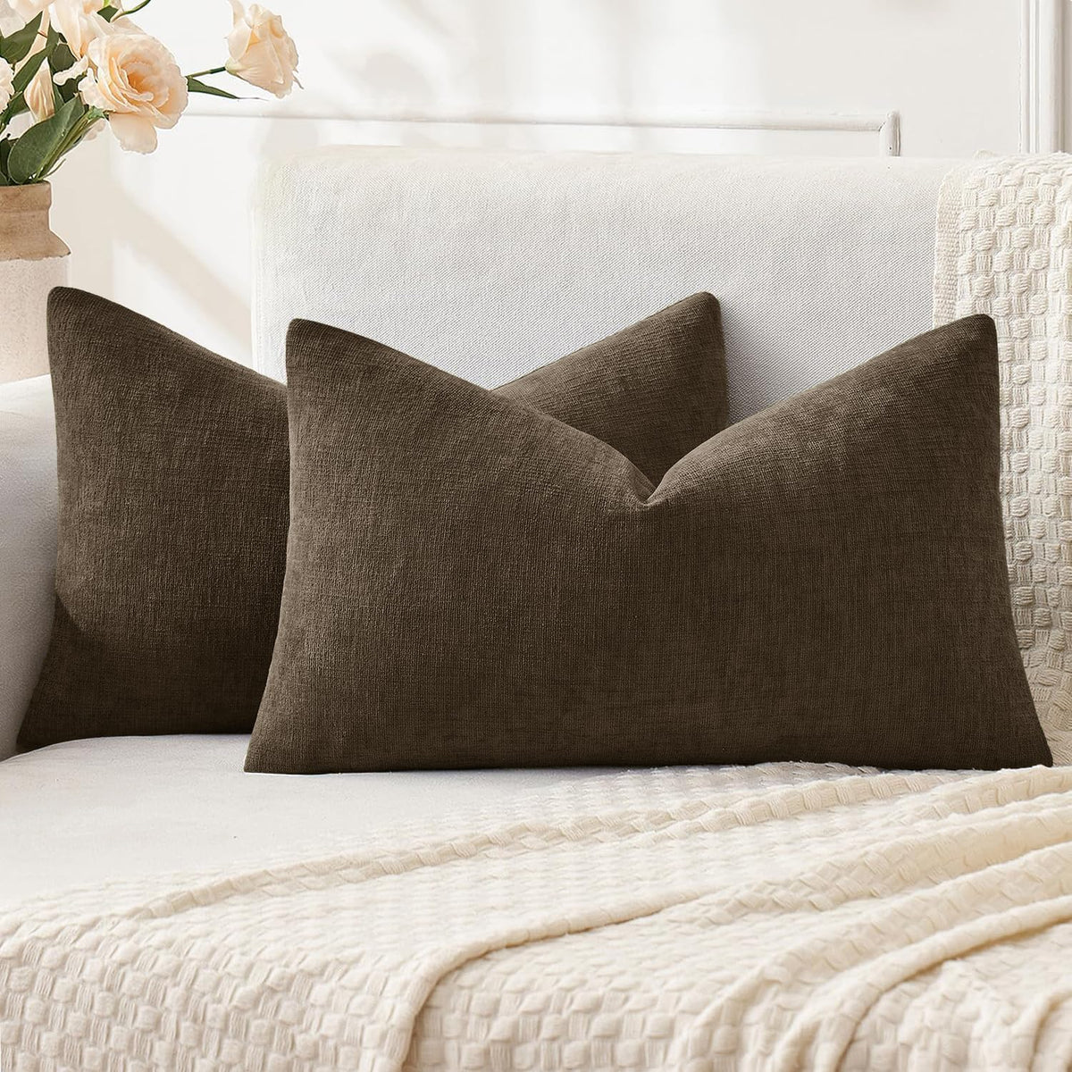 MIULEE Olive Green Chenille Couch Throw Pillow Covers, 18x18
