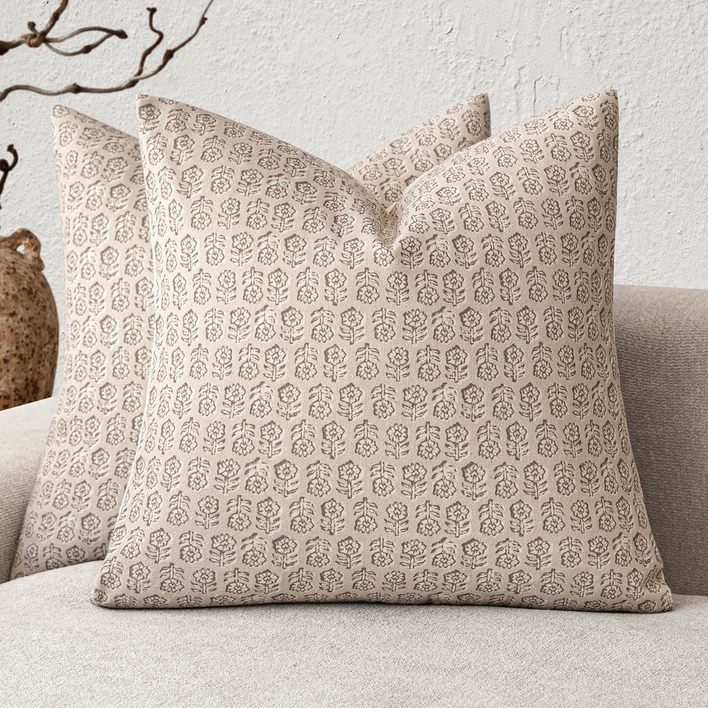 Foindtower Decorative Floral Print Throw Pillow Covers 20×20 Inch,Tan Taupe