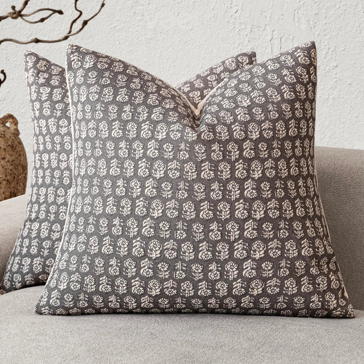 Foindtower Decorative Floral Print Throw Pillow Covers 20×20 Inch,Tan Taupe