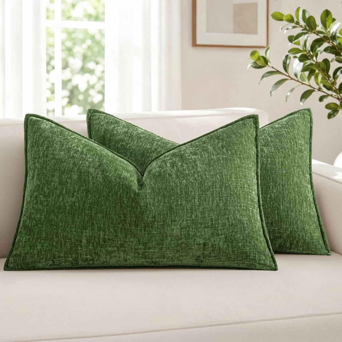 MIULEE Chenille Couch Pillow Covers for Living Room 18x18 Natural Beige