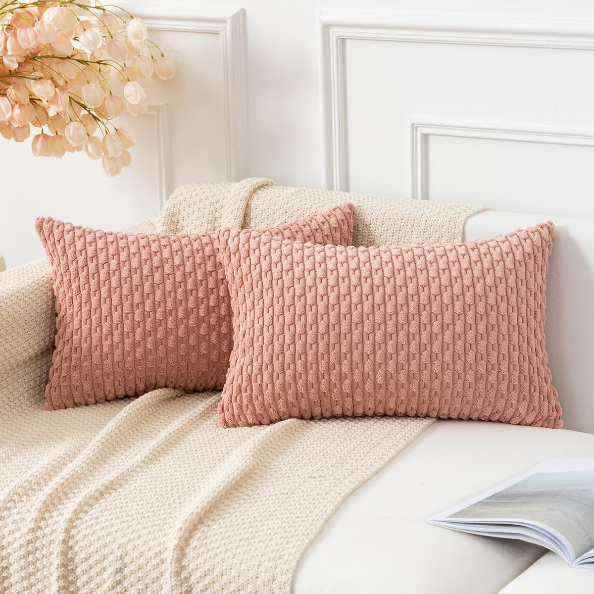 Kevin Textile Soft Corduroy 18x18 Inch Pillow Covers 2 Pack, Sage Green