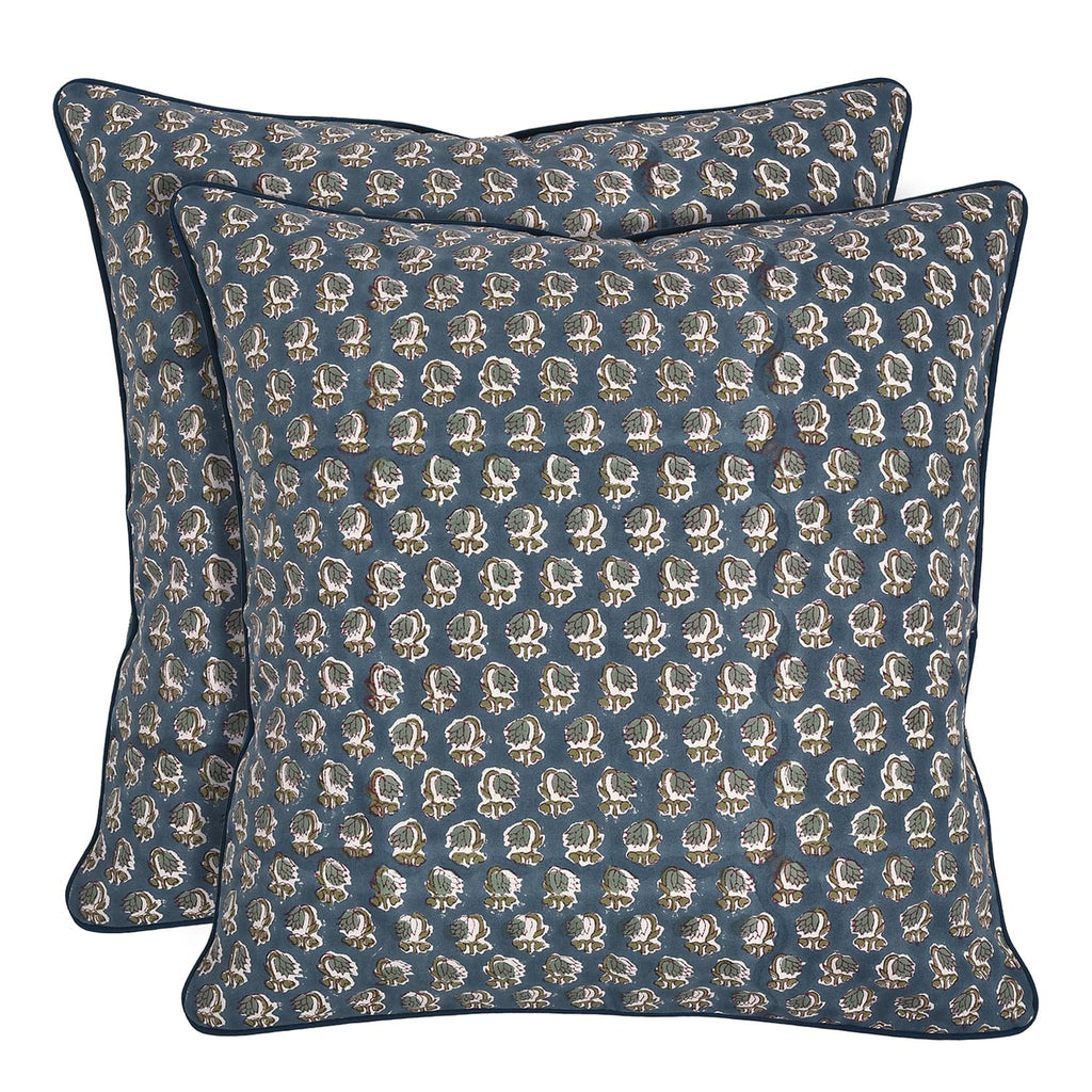 Ridhi Block Print Columbia Blue Pillow Cover 18" x 18" (Pack of 2) Decorative Couch Pillows for Living Room, Chic Boho Cute Outdoor Pillows Covers Gifts for Spring, Easter and Valentine
