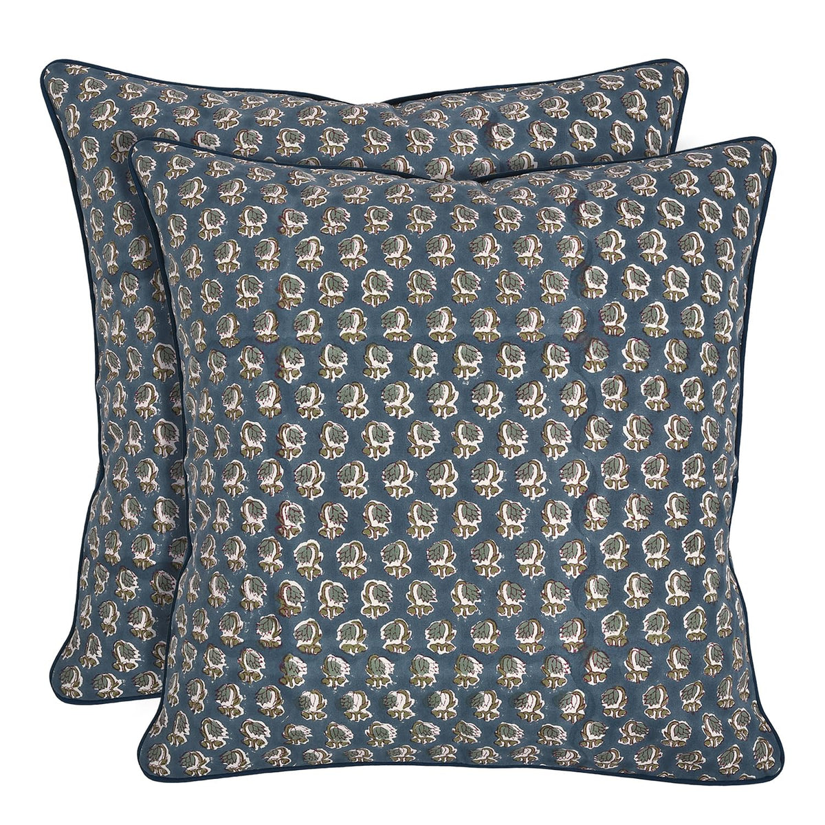 Ridhi Block Print Columbia Blue Pillow Cover 18" x 18" (Pack of 2) Decorative Couch Pillows for Living Room, Chic Boho Cute Outdoor Pillows Covers Gifts for Spring, Easter and Valentine