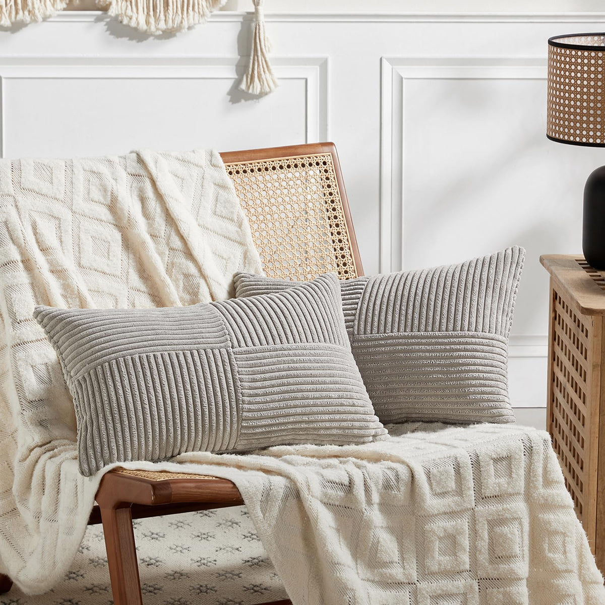 Fancy Homi 2 Packs Rust Boho Decorative Throw Pillow Covers 18x18 Inch for Couch Bed Sofa, Farmhouse Fall Home Decor, Soft Corss Corduroy Patchwork Textured Terracotta Accent Cushion Case 45x45 cm