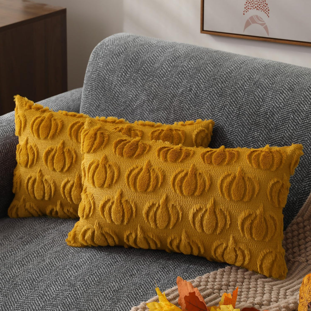DFXSZ Fall Pillow Covers 18x18 2Pcs Rust Pumpkin Fall Decorations for Home