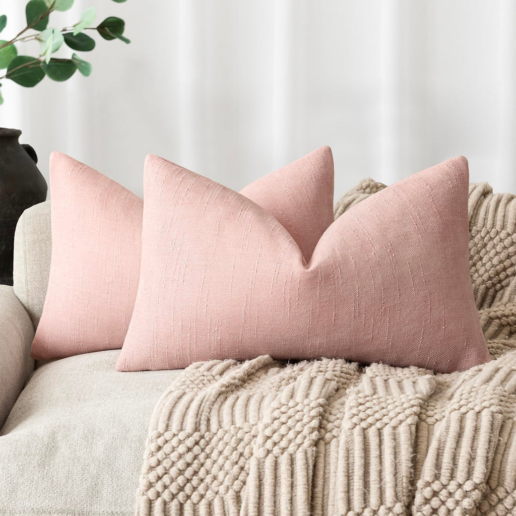 Foindtower Solid Textured Chenille Throw Pillow Covers 20x20 Inch,Taupe