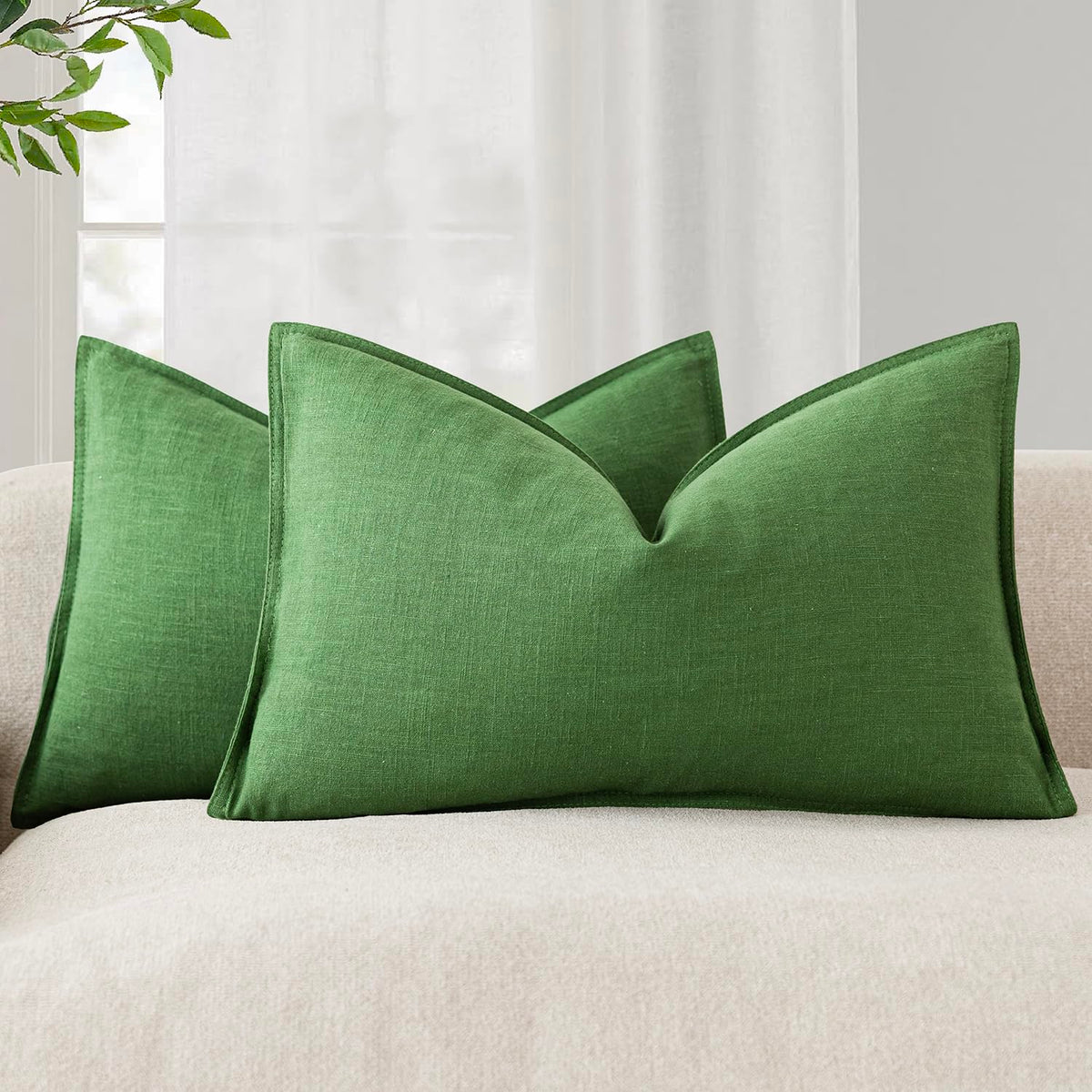 Foindtower Linen Solid Decorative Throw Pillow Covers 20x20 Natural Beige