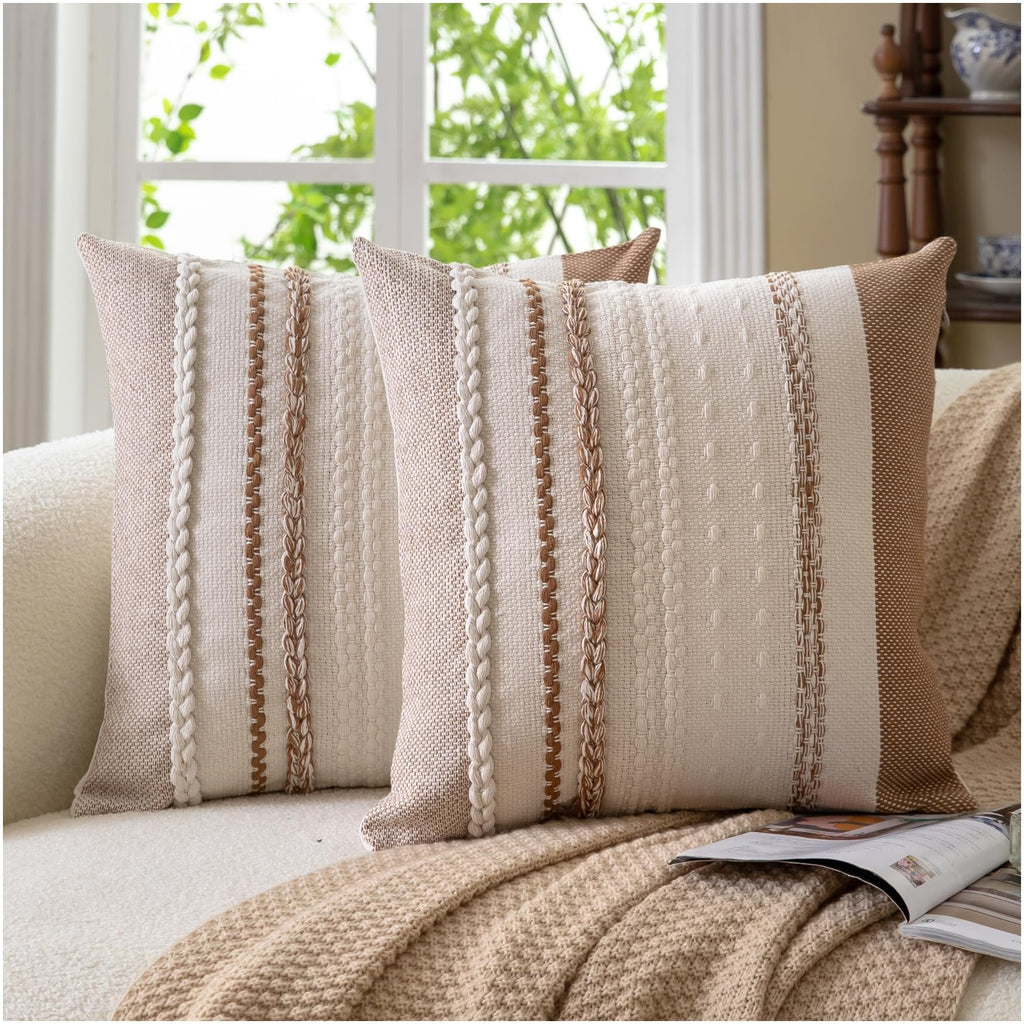 Cethom Boho Throw Pillow Covers 20x20 Inch Set of 2, Blue Textured Decorative Couch Pillow Cases for Farmhouse Home Decor, Accent Cushion Cover for Sofa, Bed, Living Room, Bedroom