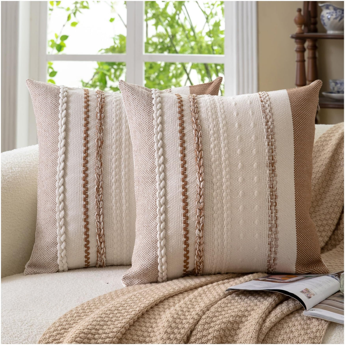Cethom Boho Throw Pillow Covers 20x20 Inch Set of 2, Blue Textured Decorative Couch Pillow Cases for Farmhouse Home Decor, Accent Cushion Cover for Sofa, Bed, Living Room, Bedroom