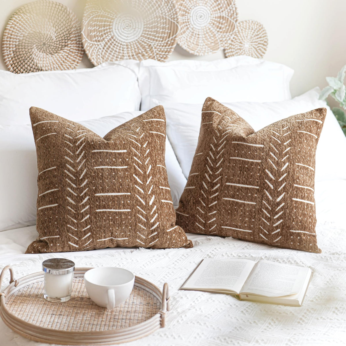 BlissBlush Decorative Lumbar Throw Pillow Covers 12X20 Set of 2, Brick Red Rust Boho Farmhouse Cushion Cover, Soft Accent Pillowcase for Couch Sofa Bed Living Room Home Décor