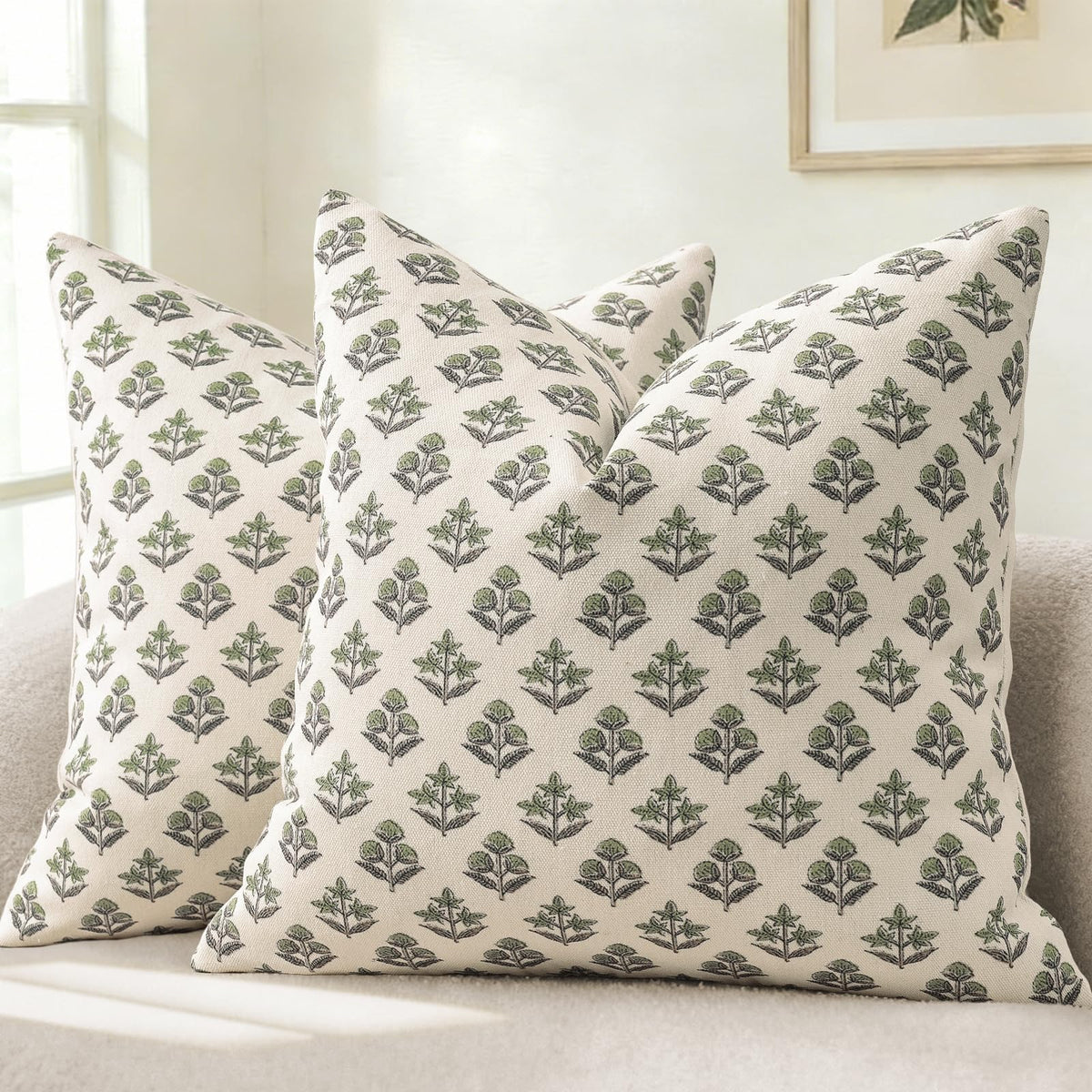 YCOLL Farmhouse Floral Pillow Covers 18x18 Set of 2, Rustic Country Decorative Cushion Covers Vintage Throw Pillow Covers for Sofa Couch Bed Living Room Home Decor, Blue Green