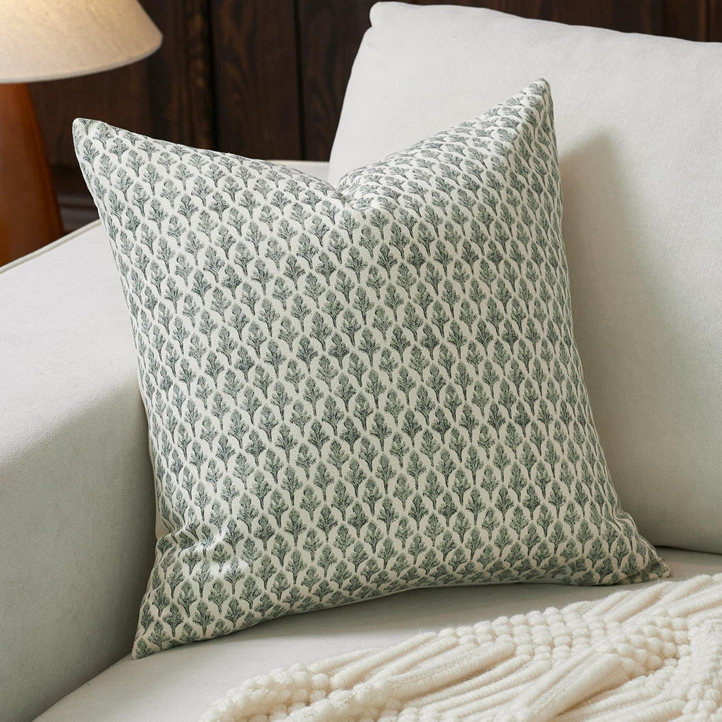 FIOUOVO Floral Pillow Covers 18x18 Pillow Cover Block Print Couch Pillows for Living Room Decorative Neutral Accent Throw Pillow Covers, 1PC, Light Taupe