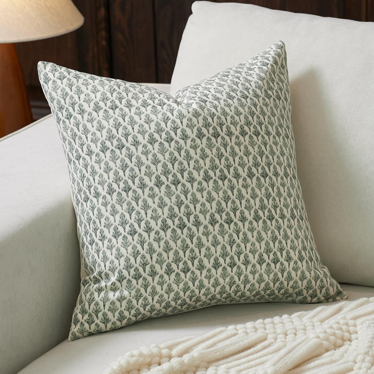 FIOUOVO Floral Pillow Covers 18x18 Pillow Cover Block Print Couch Pillows for Living Room Decorative Neutral Accent Throw Pillow Covers, 1PC, Light Taupe