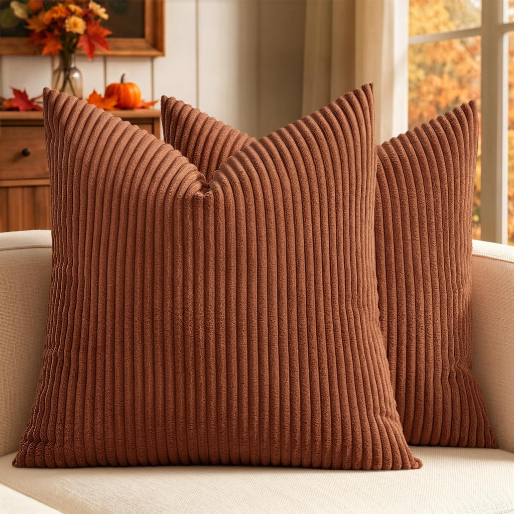 MIULEE Fall Decorative Corduroy Throw Pillow Covers Set of 2 20x20 Orange