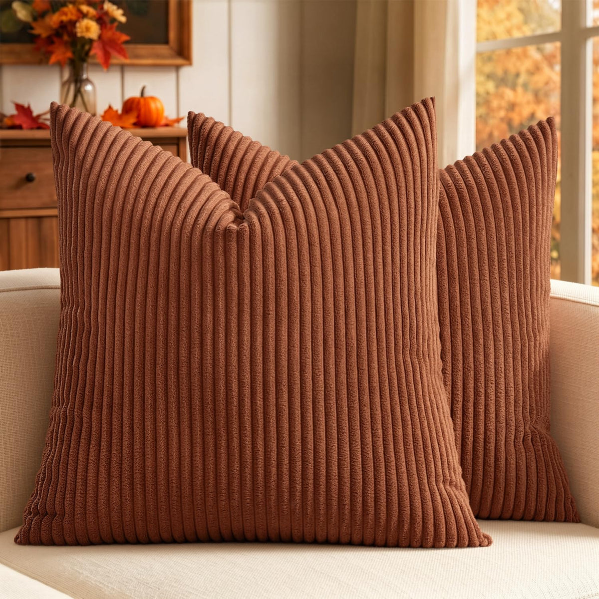 MIULEE Fall Decorative Corduroy Throw Pillow Covers Set of 2 20x20 Orange