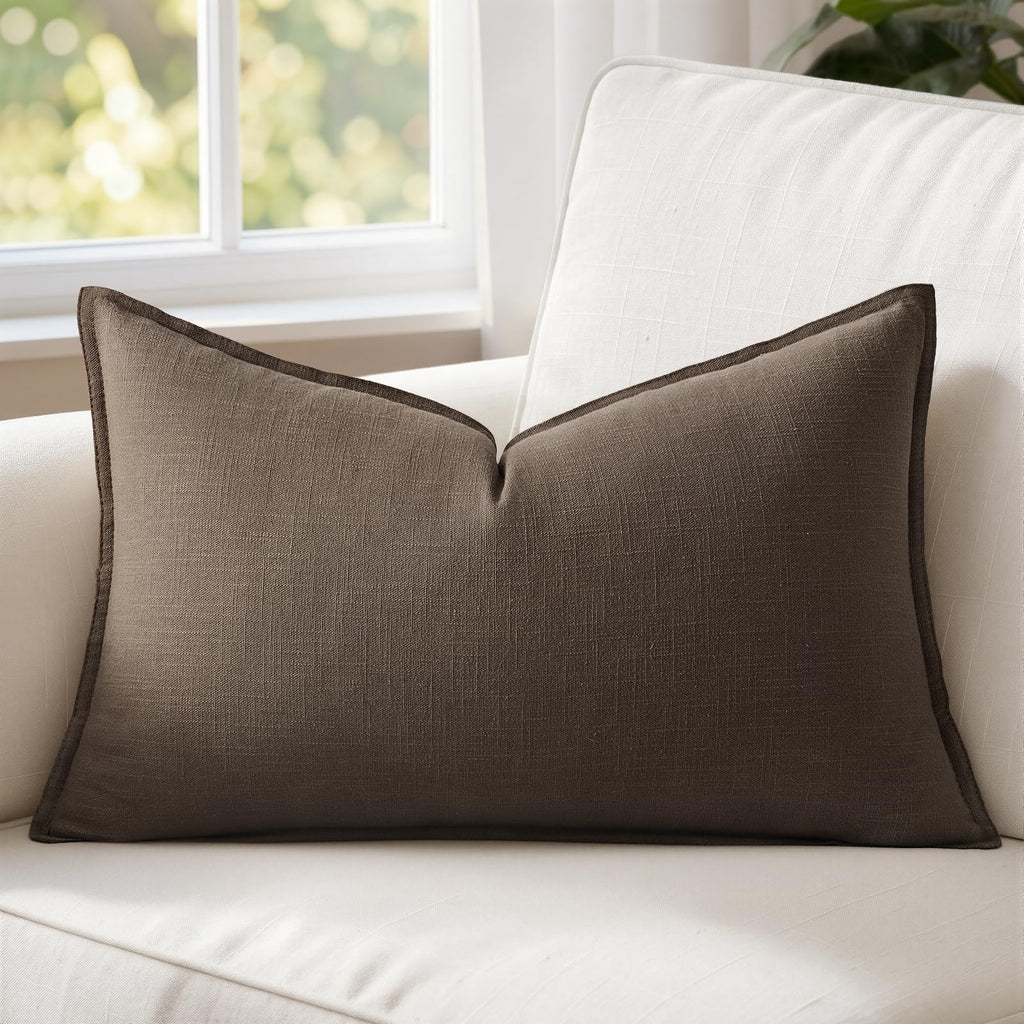MIULEE Decorative Linen Lumbar Pillow Cover 14x36 Inch Dark Olive Green