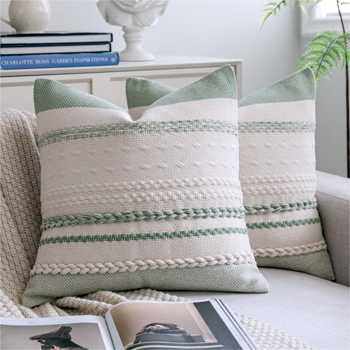 Cethom Boho Throw Pillow Covers 20x20 Inch Set of 2, Blue Textured Decorative Couch Pillow Cases for Farmhouse Home Decor, Accent Cushion Cover for Sofa, Bed, Living Room, Bedroom