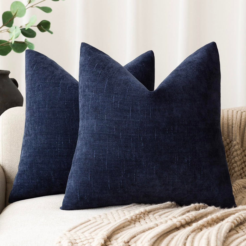 Foindtower Solid Textured Chenille Throw Pillow Covers 20x20 Inch,Taupe
