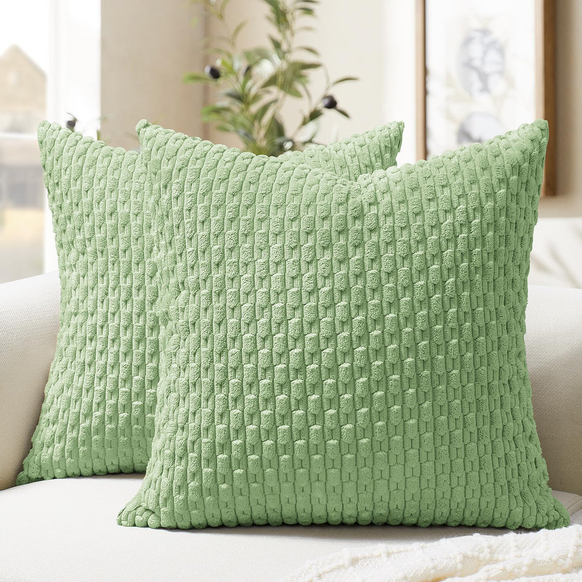 Softalker Corduroy Decorative Throw Pillow Covers 18x18, Set of 2, Beige