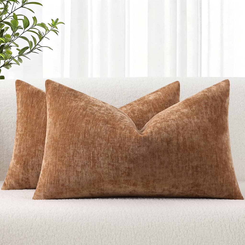 decorUhome Soft Chenille Moss Green Throw Pillow Covers 18X18 Set of 2