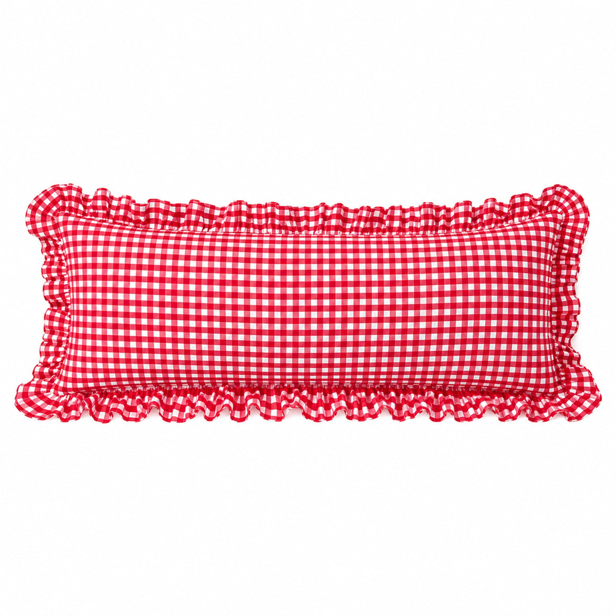 Gingham Throw Pillow Covers 18x18, Warm Taupe/White, Ruffle Trim