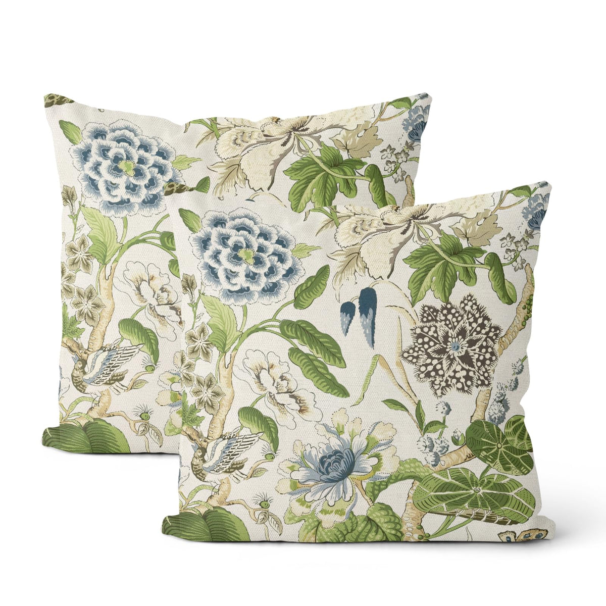 Floral Outdoor Pillow Covers 18x18 Inch Set of 2 Blue Green