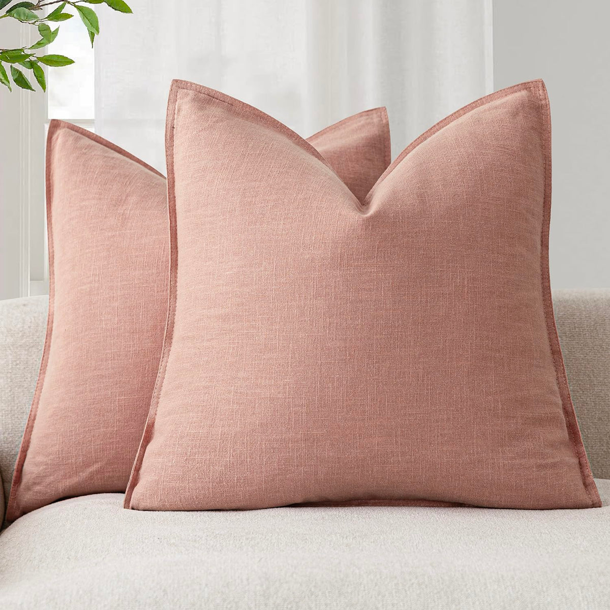 Foindtower Linen Solid Decorative Throw Pillow Covers 20x20 Natural Beige