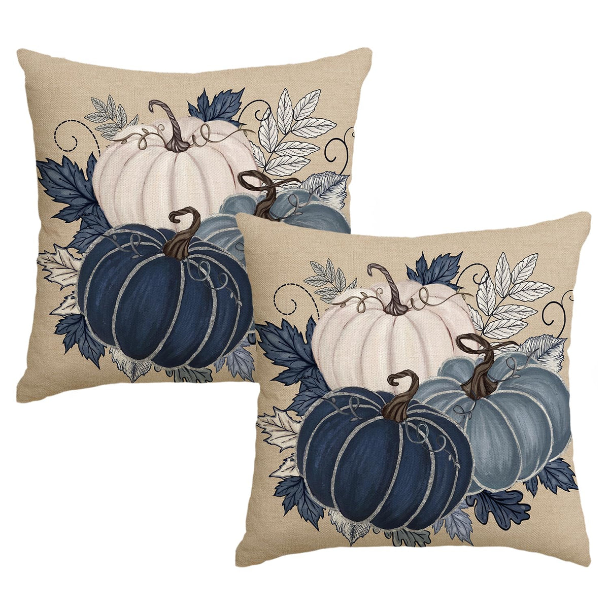 AVOIN colorlife Fall Blue Pumpkin Leaves Throw Pillow Cover 12x20 Inch