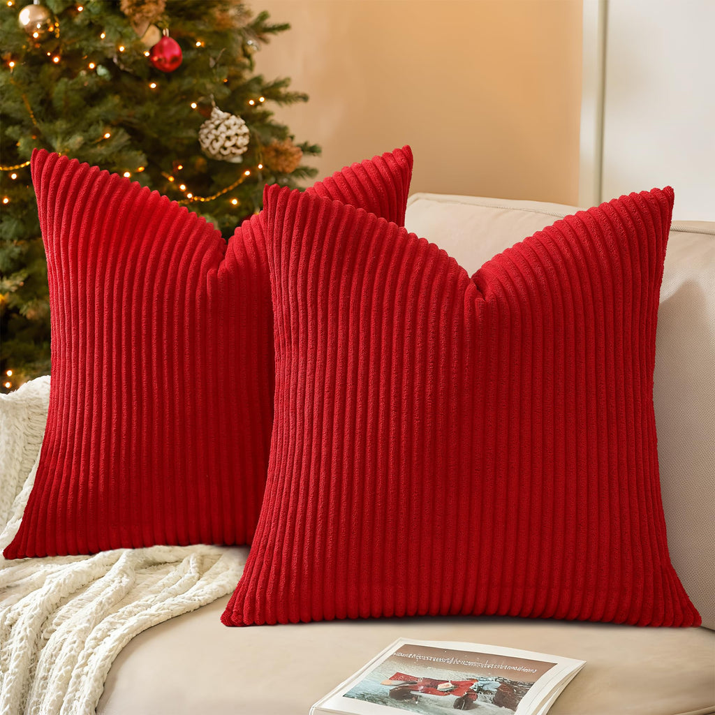 Mecatny Corduroy Fall Decorative Throw Pillow Covers 18x18 Set of 2 Khaki