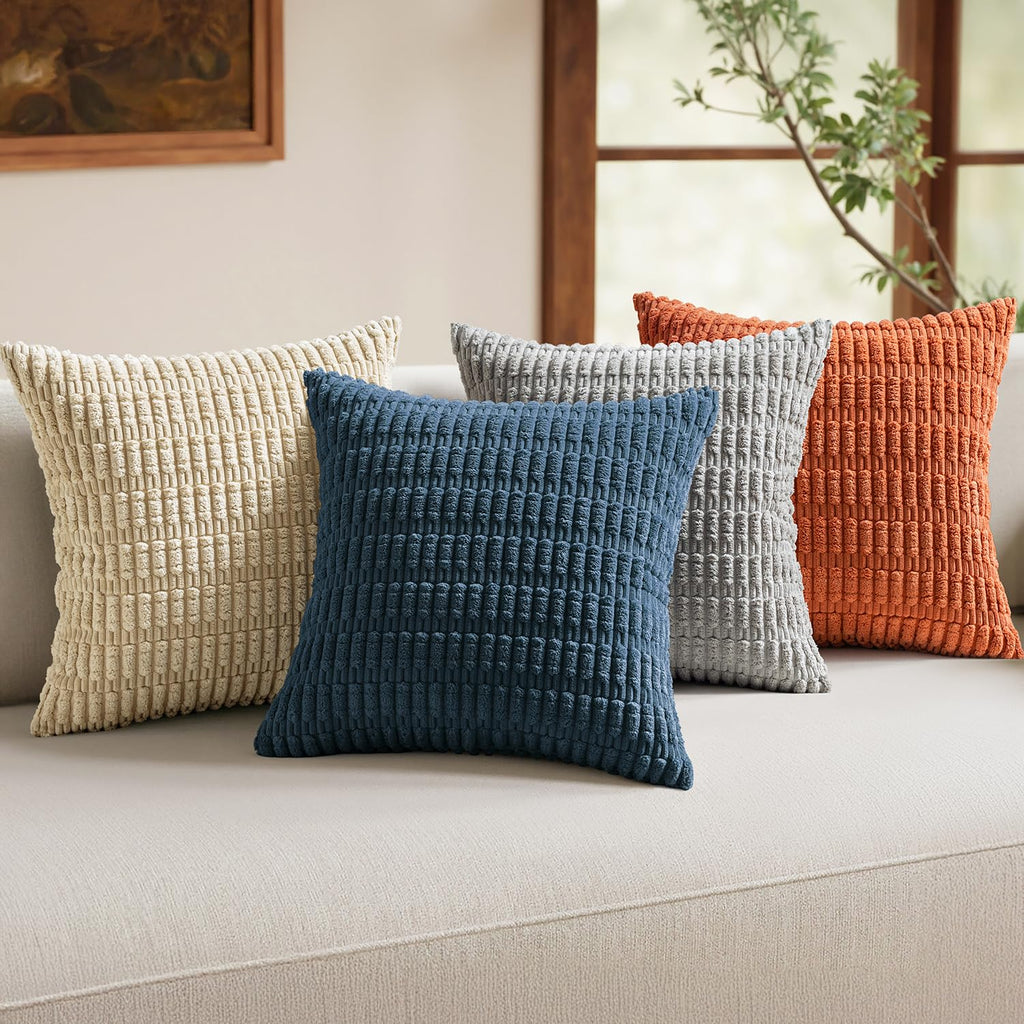 MIULEE Pack of 4 Corduroy Decorative Throw Pillow Covers 18x18 Inch Brown