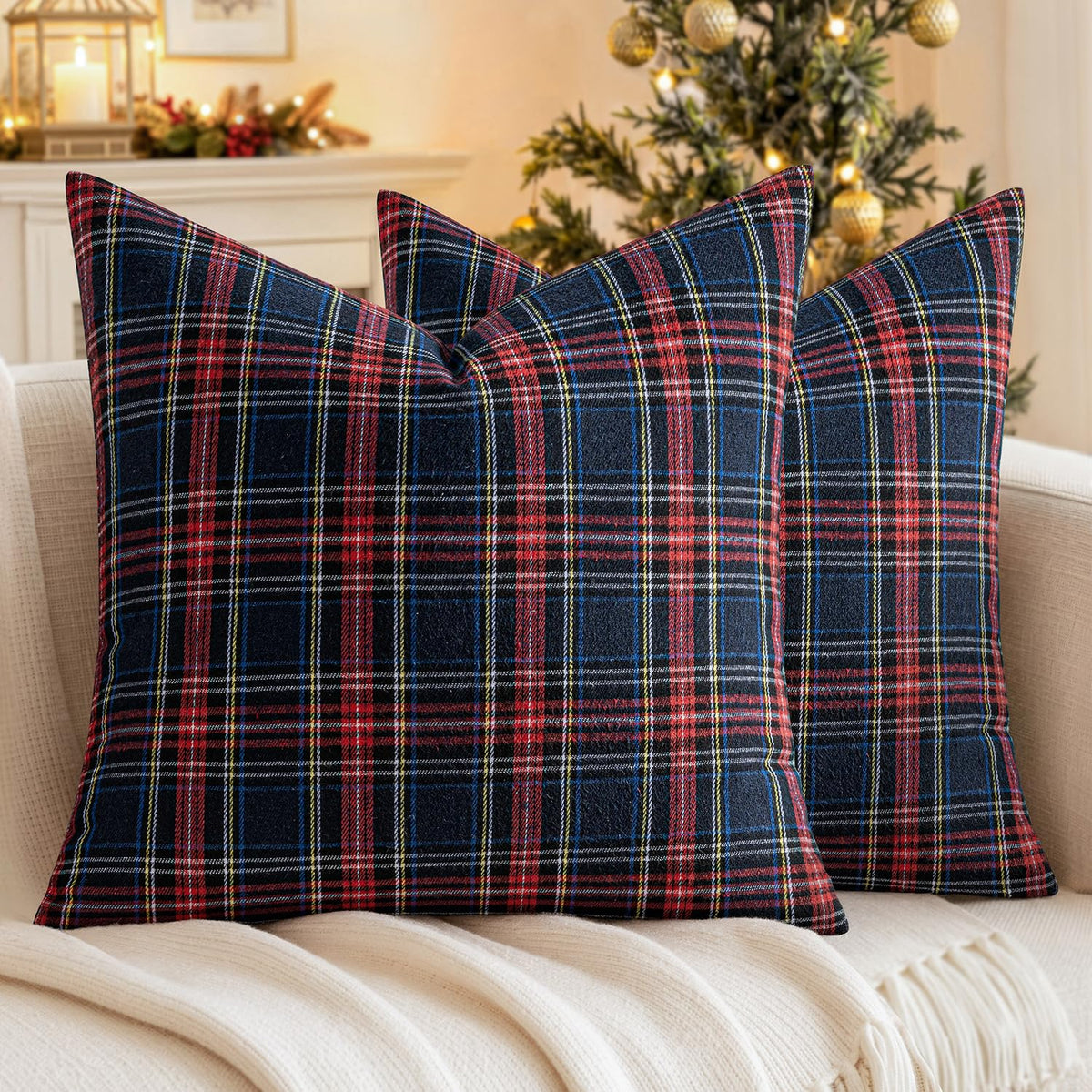 MIULEE Fall Plaid Pillow Covers Scottish Tartan 18x18 Brown