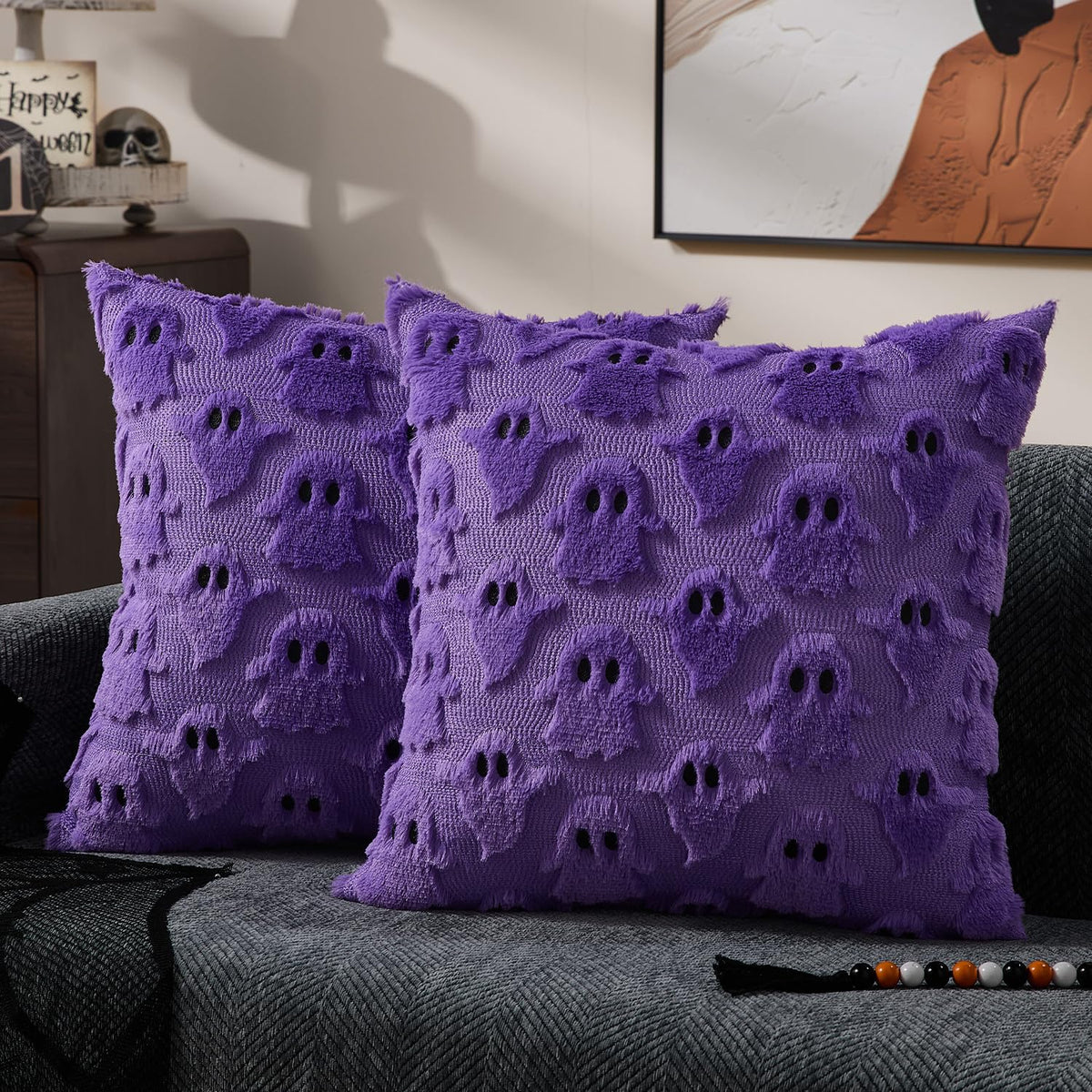 DFXSZ Halloween Pillow Covers 22x22 inch 2Pcs White Ghost Halloween Decor