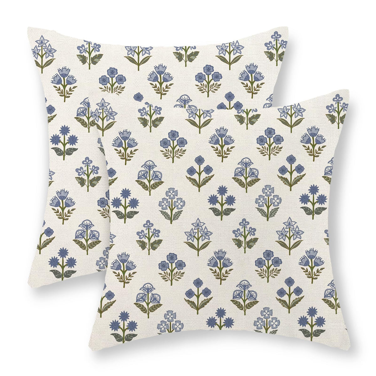 Chinoiserie Pillow Covers 18x18 Set of 2 Blue Green Bird Floral Throw Pillows Vintage Blue Flowers Decorations Outdoor Pillowcase Chinoiserie Decor Farmhouse Linen Cushion Case for Couch Home