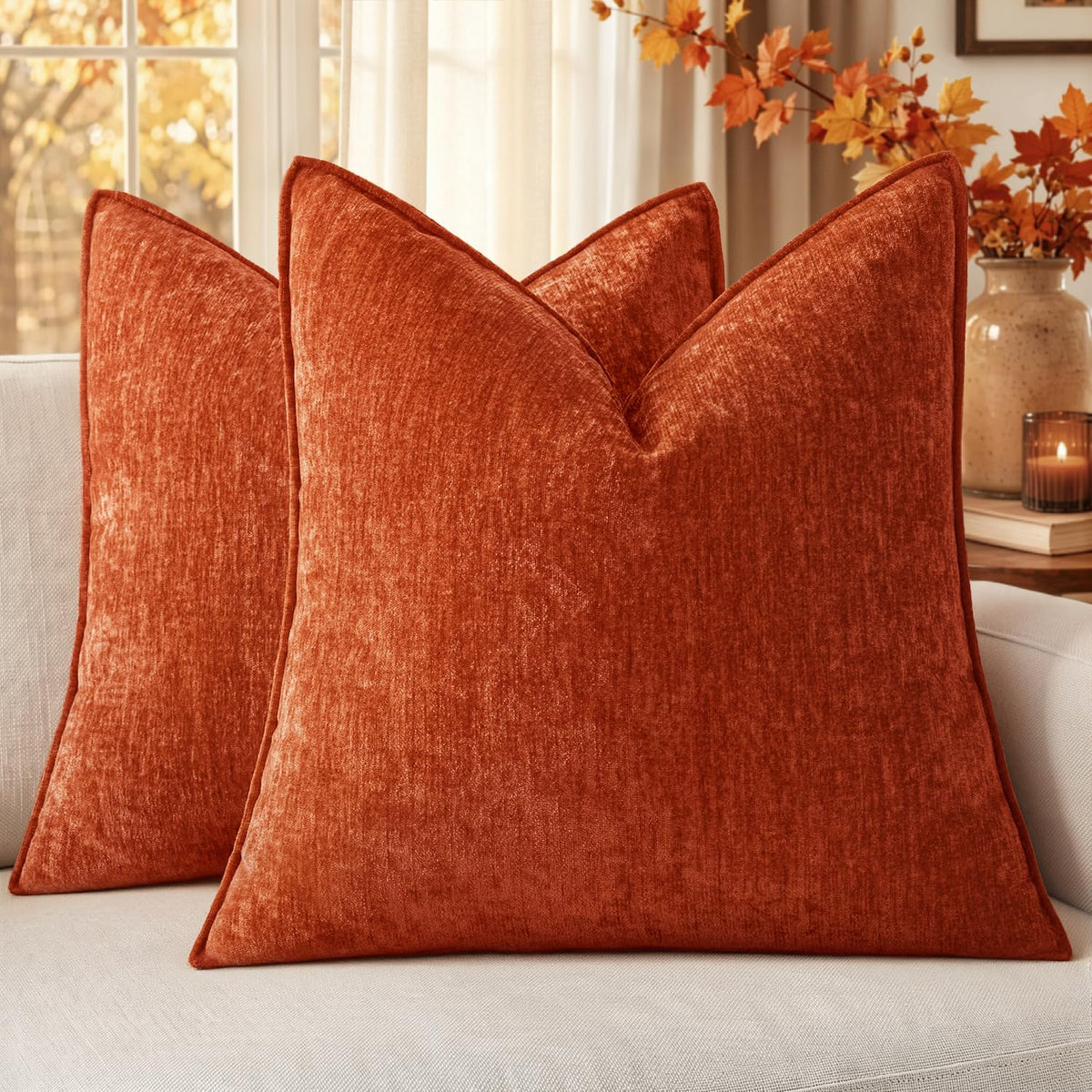 MIULEE Chenille Couch Pillow Covers for Living Room 18x18 Natural Beige