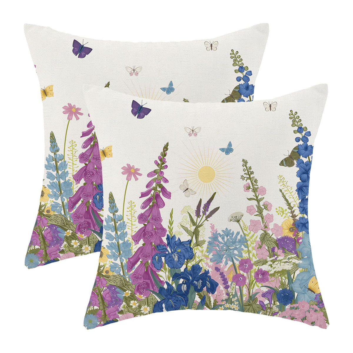 Spring Sage Green Wild Flower Pillow Covers 18x18 Set of 2