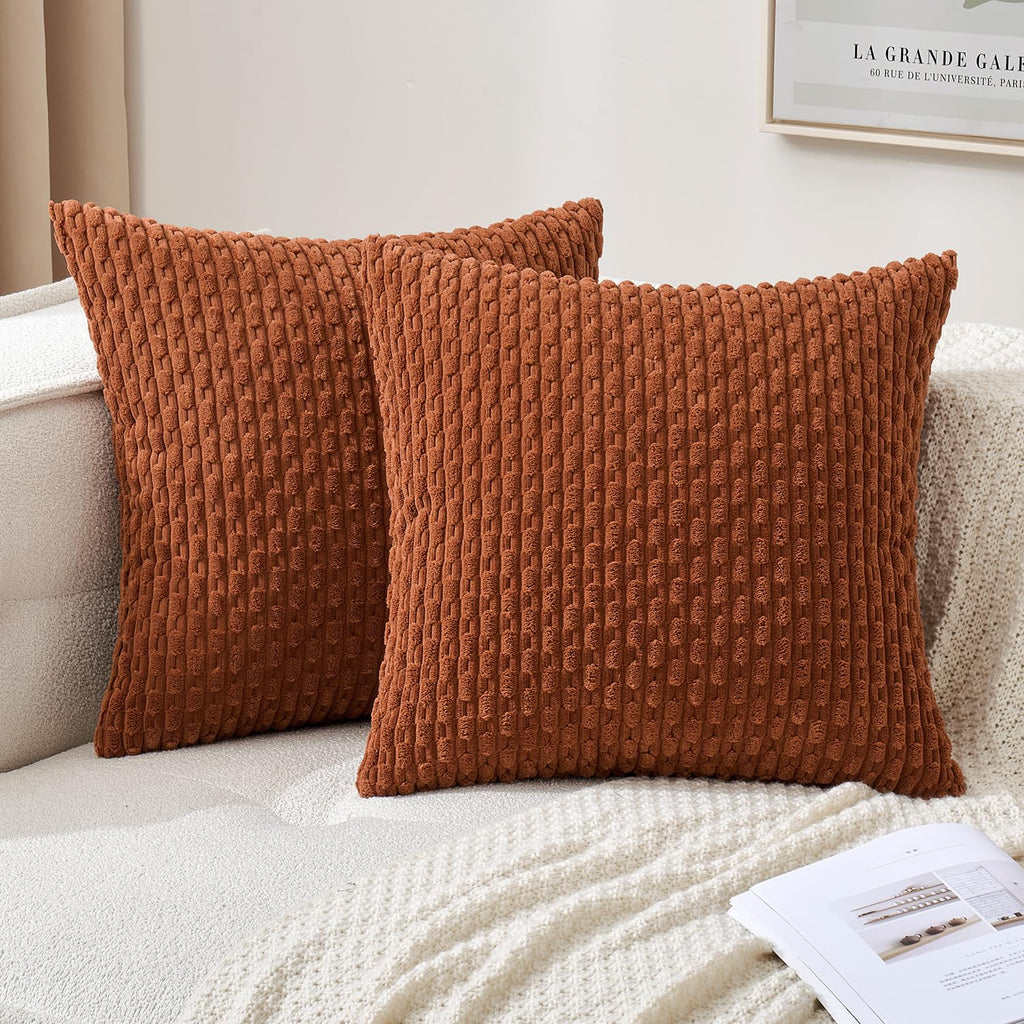 MIULEE Decorative Throw Pillow Covers 20x20 Cream White Textured Corduroy