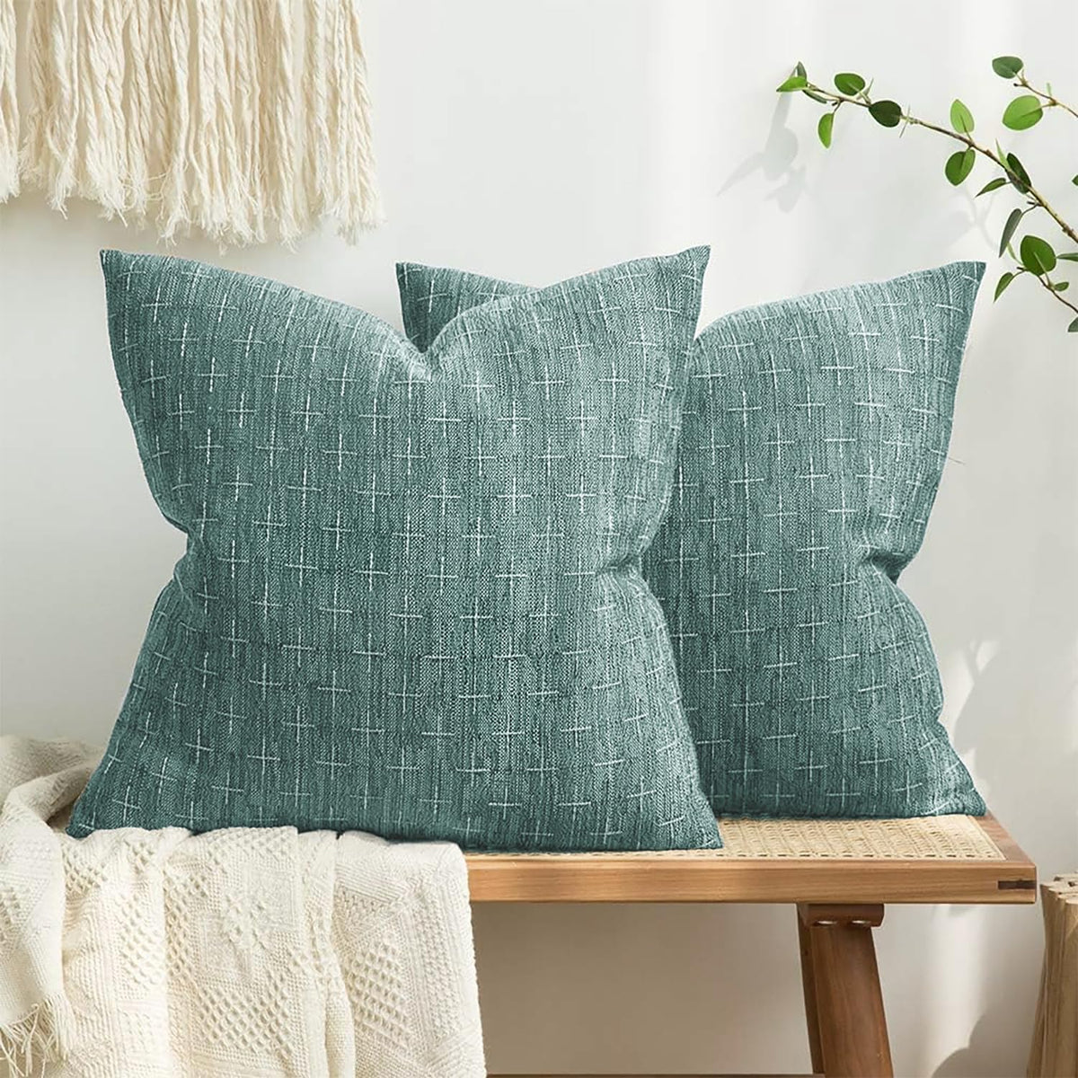 MIULEE Pack of 2 Decorative Vintage Burlap Linen Spring Throw Pillow Covers Modern Farmhouse Pillowcase Rustic Woven Textured Cushion Cover for Sofa Couch Bed 18x18 Inch Olive Green