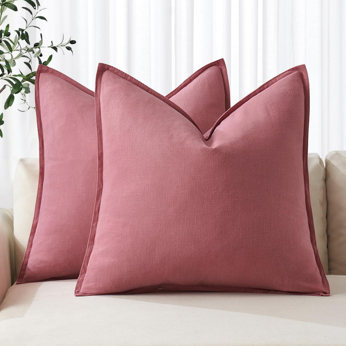 MIULEE Decorative Linen Euro Sham Pillow Covers 22x22 Inch Natural Beige